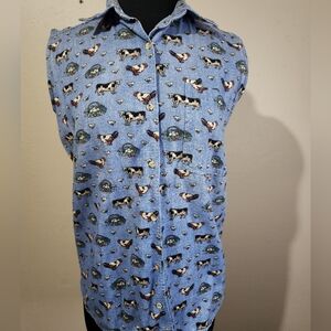 Vintage Terra  Farm Animal Inspired Sleevless Button Top Size Small